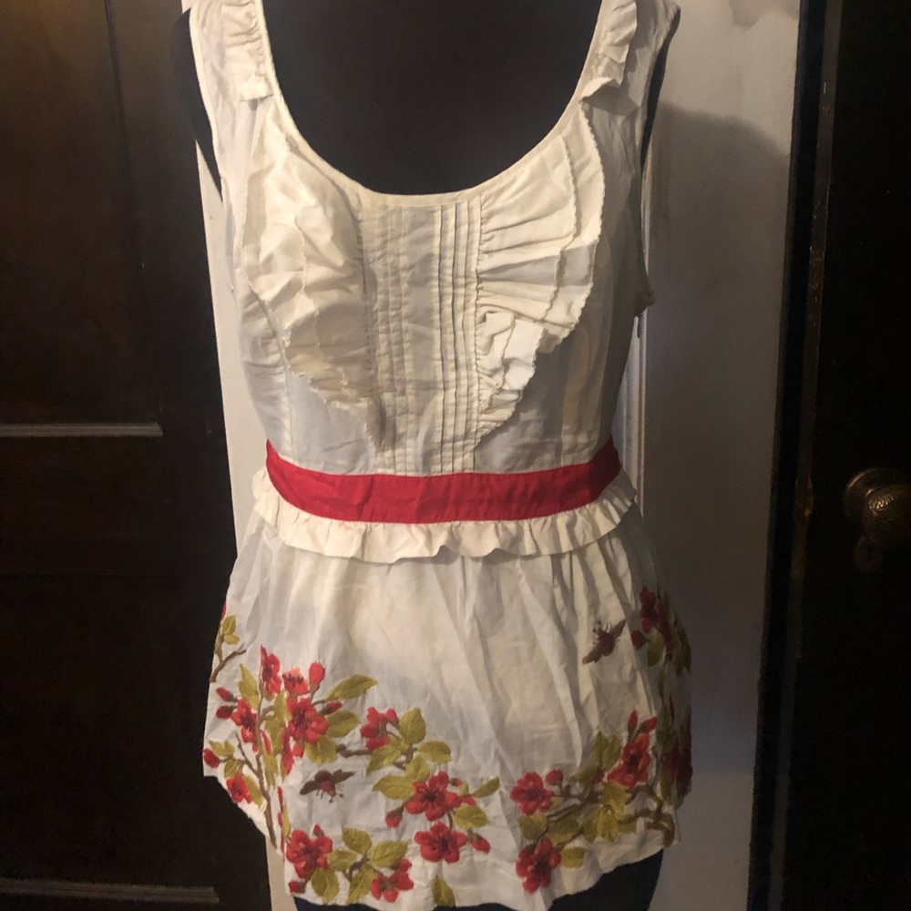 Anthro embroidered tank with silk tie- NWOT